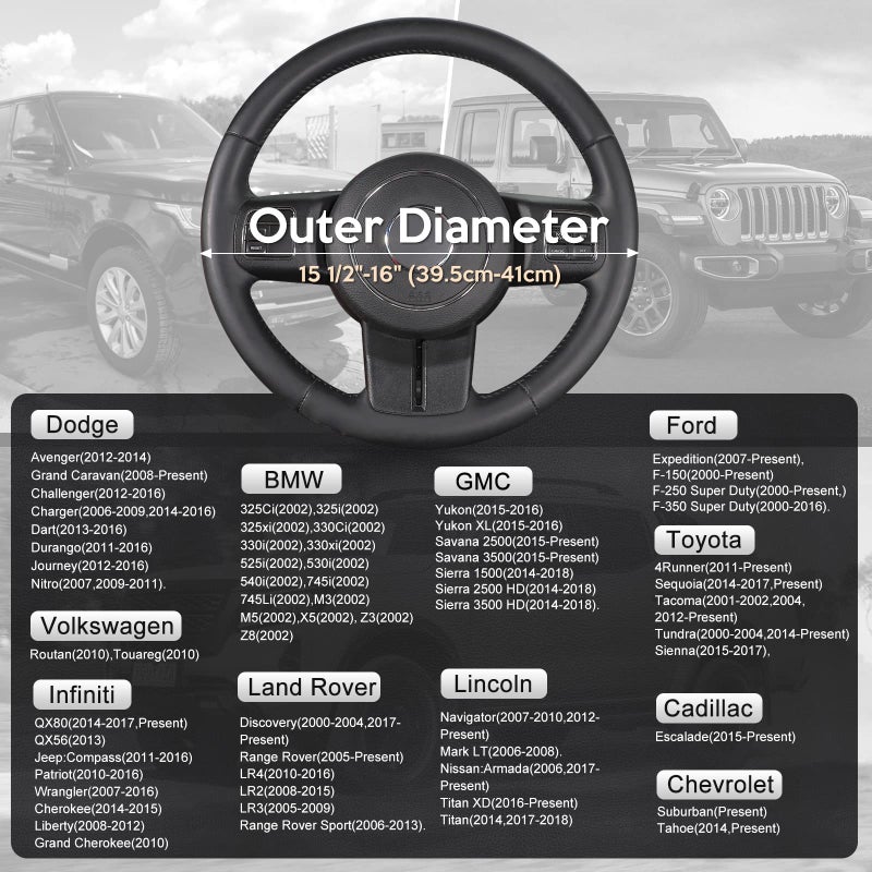 SEG Direct Car Steering Wheel Cover Large Size for F150 F250 F350 Ram 4Runner Tacoma Tundra Range Rover with 15 1/2 inches-16 inches Outer Diameter, Black and Gray Microfiber Leather - Image 5